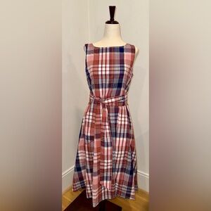 L.L. Bean Signature Pink and Blue Plaid Midi Dress